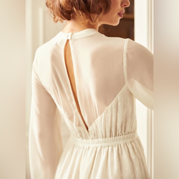 ModCloth Ivory Chiffon Polka Dot Dress Knee Length Wedding Gown Size Large NWT - Picture 6 of 6